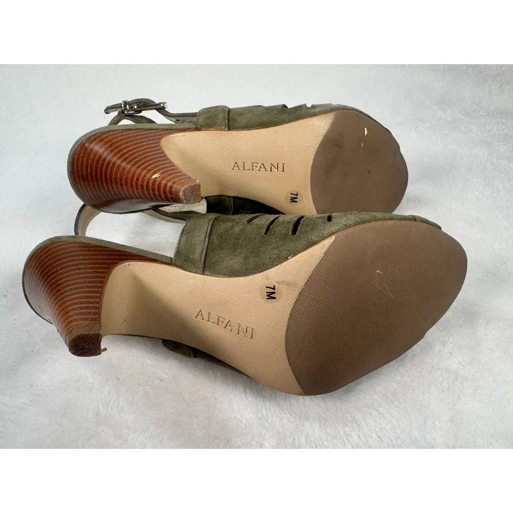 Alfani‎ Olive Green Suede Leather Cut Out Open Toe Slingback Heels Women 7M